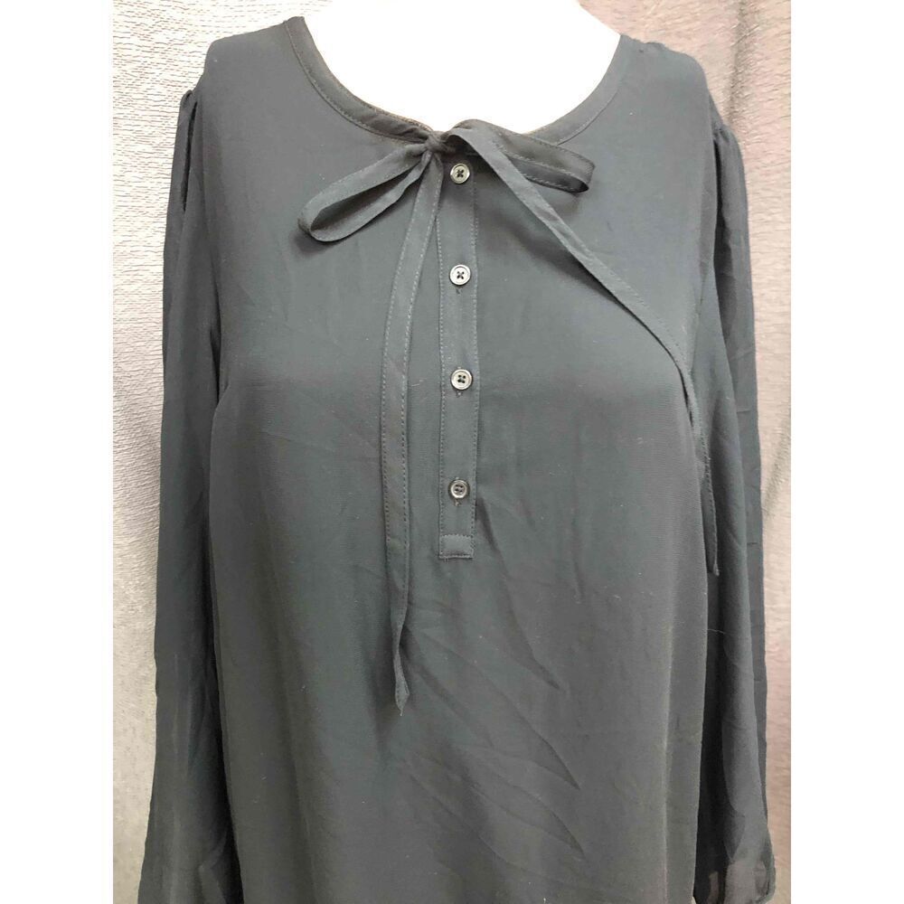 Draper James Black Long Sleeve Bow Collar Dress Size Medium ruffle bottom